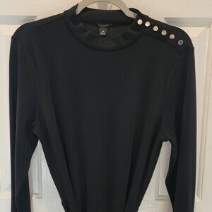 Black Ann Taylor Dress with Gold Shoulder Buttons
